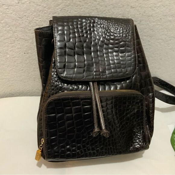 Enzo Angiolini Brown Leather Croc Structured backpack drawstring main image 6
